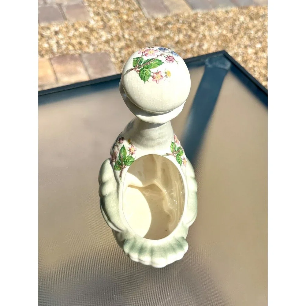 Vtg Mother Goose / Duck Ceramic Planter Vase Cottage Bonnet Scarf Berrys Flowers
